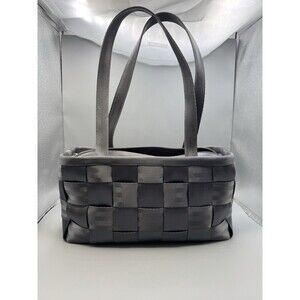 Harveys Seatbelt Bag Gray Large Woven Tote Zip Top Purse USA Excellent Condition